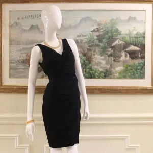 Carmen Marc Valvo Black V-Neck Midi Dress Preview View